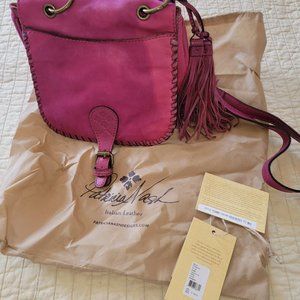 Patricia Nash Raspberry Suede Crossbody Tassle Bag